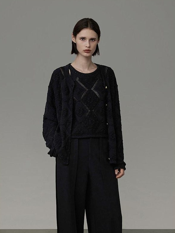 unspoken Soft Fine Knit Two Piece Minimalist Women Black Layered Knitwear Cardigans