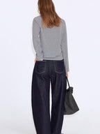 fano Soft Faux Cashmere Commuter Loose Fit Women Round Neck Long Sleeve T-Shirts
