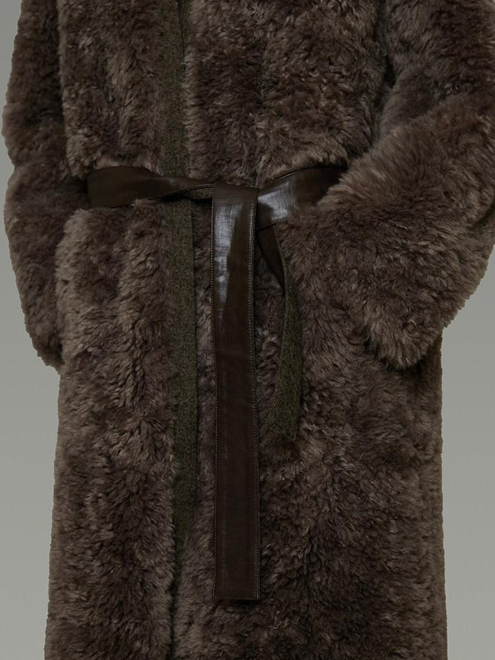 unspoken Warm Belted V-neck Loose Fit Commuter Women Brown Gray Long Coats