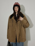 Lofi choose Warm Insulated Oversized Commuter Stand Collar Sand Brown Zip Puffer Jackets