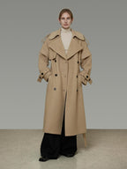 unspoken Elegant Minimal Workwear Oversized Double Breasted Lapel Khaki Wool Coats