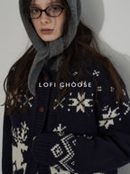 Lofi choose Cozy Soft Knit Office Relaxed Colorblock Women Navy Button Cardigans