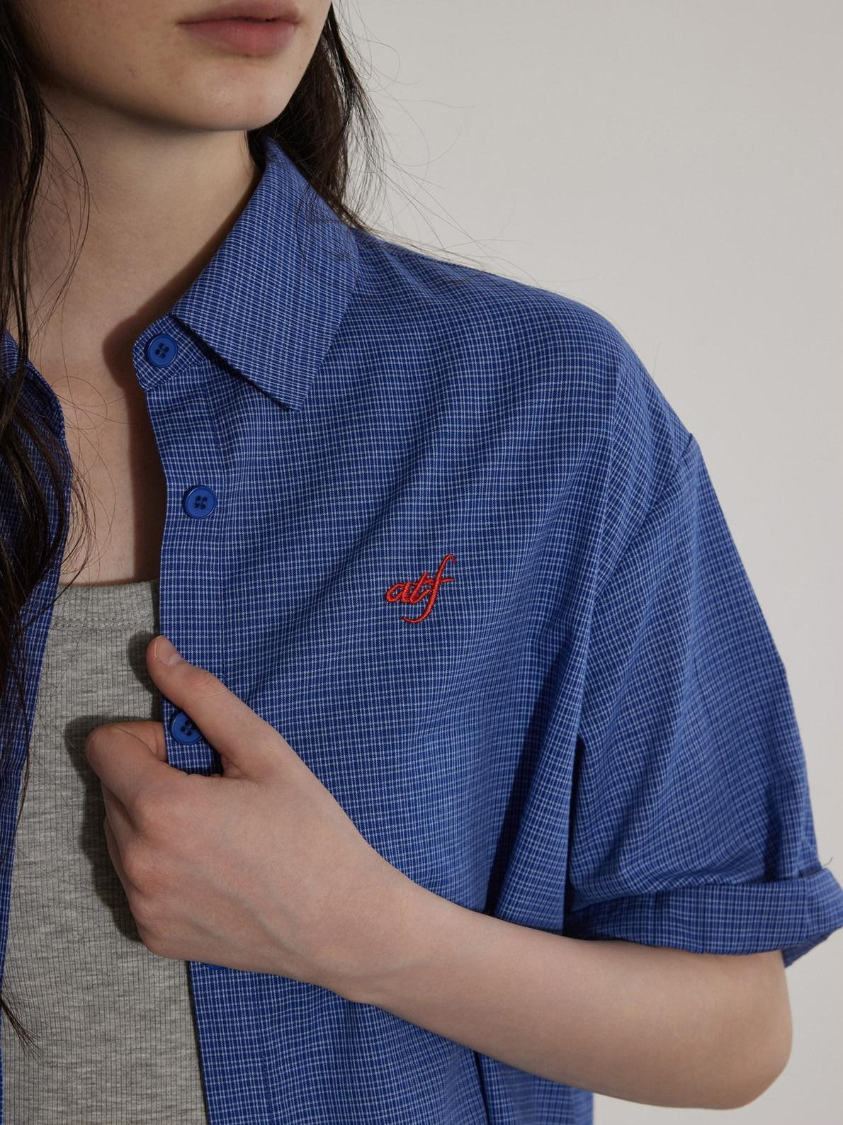 Lofi choose Lightweight Embroidered Plaid Button Down Loose Commuter Short Sleeve Women Shirts