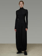 unspoken Modal Knit Turtleneck Slim Waist Long Sleeve City Workwear Black Maxi Dresses