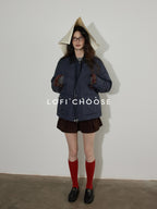 Lofi choose 90 Percent White Duck Down Commuter Loose Fit Lapel Navy Down Jackets