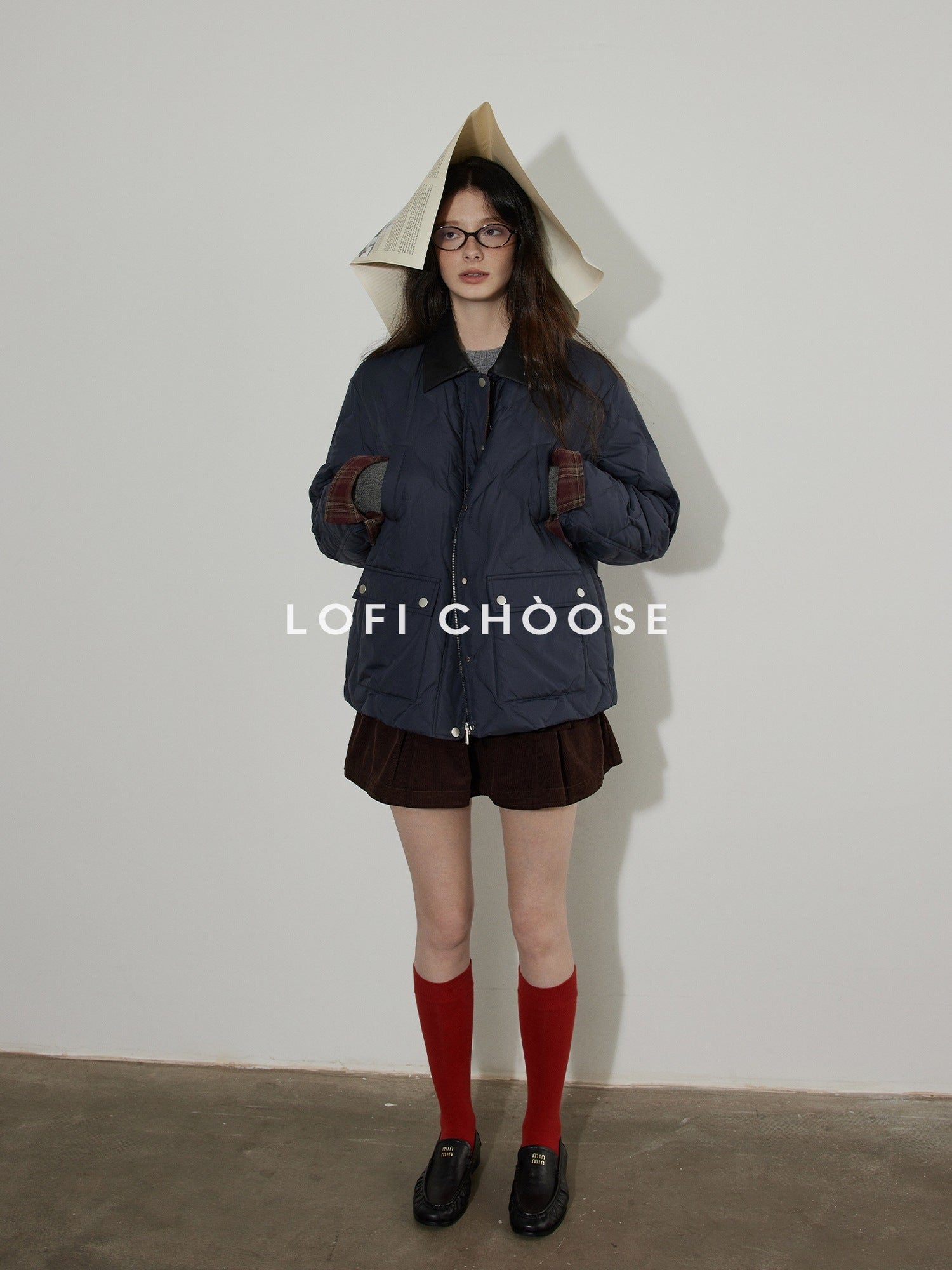 Lofi choose 90 Percent White Duck Down Commuter Loose Fit Lapel Navy Down Jackets