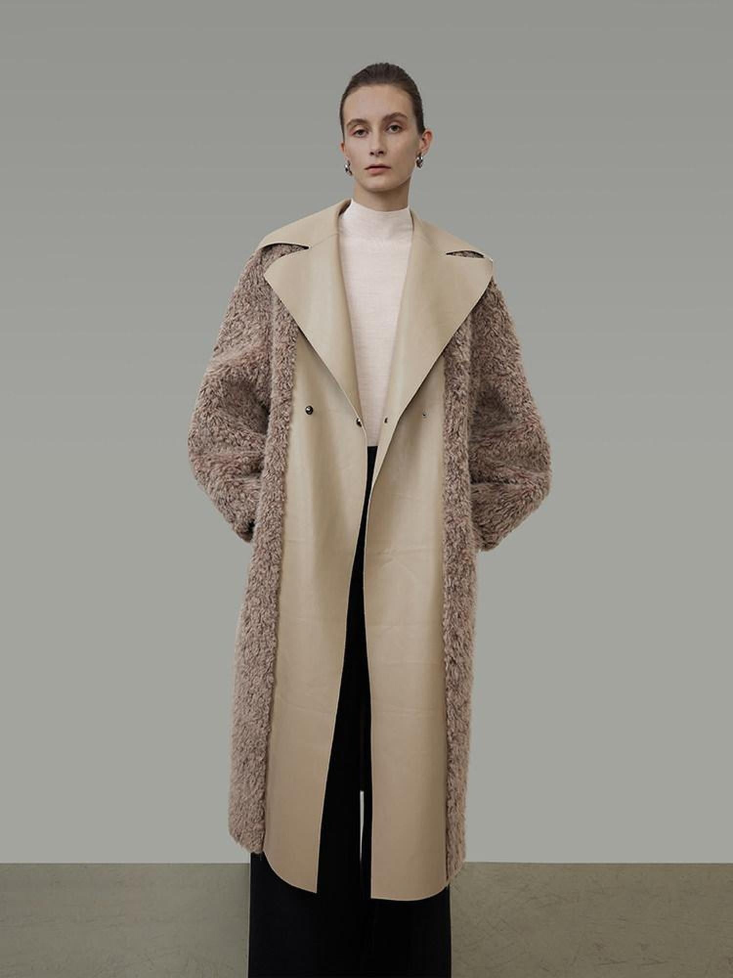 unspoken Thick Faux Fur Patchwork Oversized Simple Workwear Women Beige Brown Long Coats