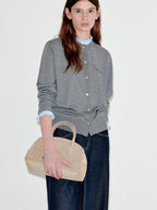 fano Thermal Wool Blend Straight Fit Round Neck Office Classic Heather Gray Cardigans