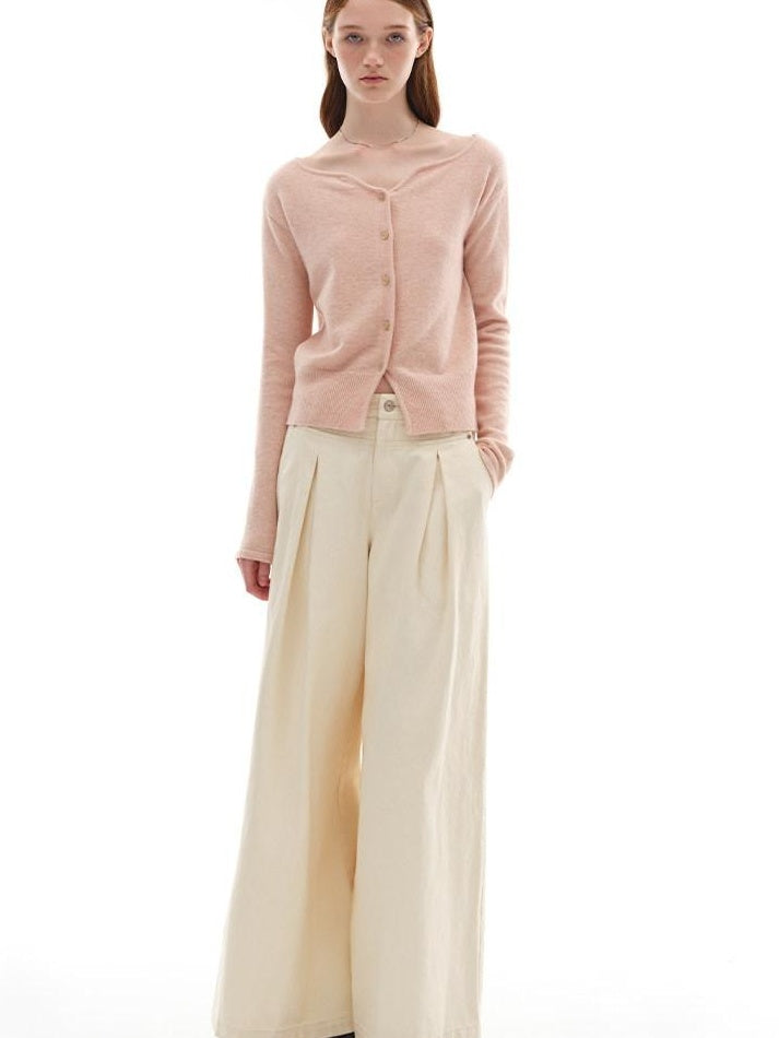 someonesometimes Soft Pink Cozy Wool Button V-neck Loose Fit Unisex Knit Cardigans