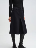 audreyyang 100% Sheep Wool Loose Natural Waist Zip Fly Black Mid-Length Shorts