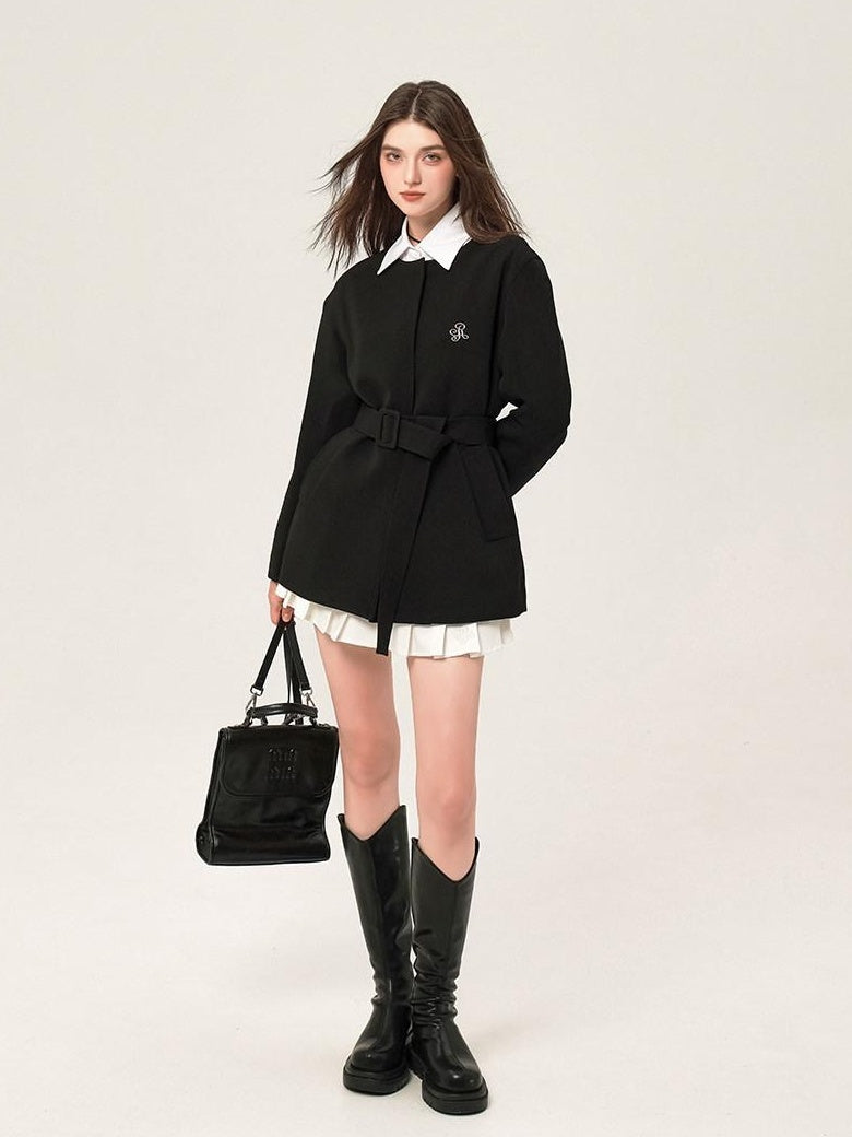 ikyou Versatile Belted Relaxed Fit Office Casual Women Polyester Black Blazers
