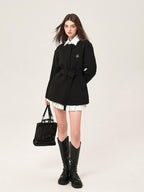 ikyou Versatile Belted Relaxed Fit Office Casual Women Polyester Black Blazers