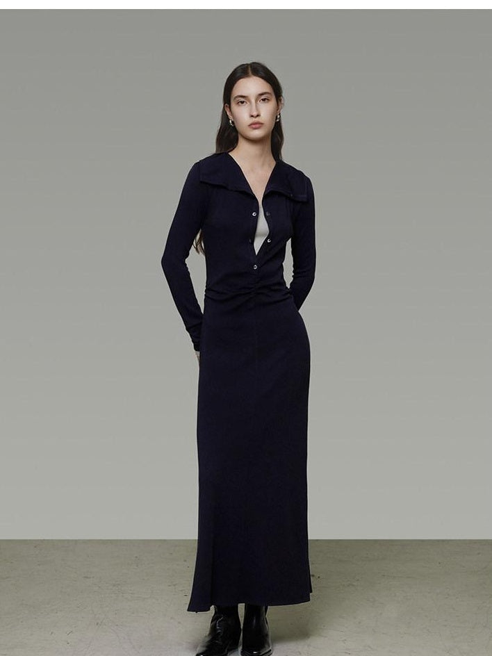 unspoken Breathable Modal Faux Twopiece Slim A Line V-neck Commuter Maxi Dresses