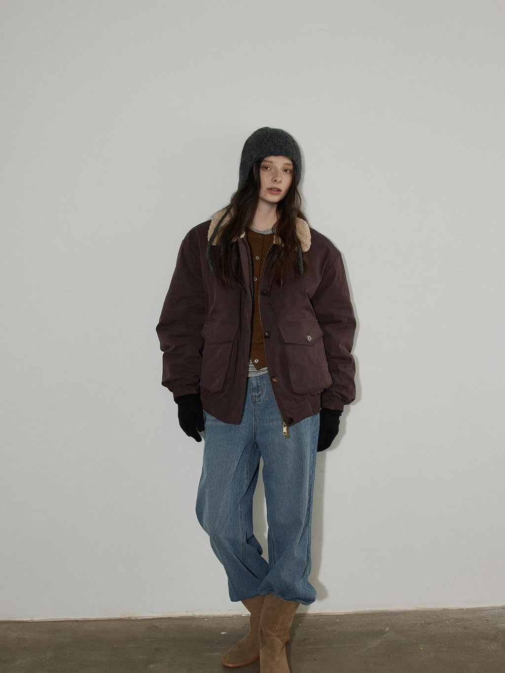 Lofi choose 90 Percent White Duck Down Oversized Turn Down Collar Plum Purple Down Jackets