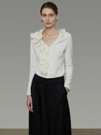 unspoken V-neck 3D Detail Slim Fit Office Women Breathable White Blouses