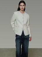 unspoken Wool Blend Minimal Commuter Relaxed Fit 3D Tailored Cropped Jackets