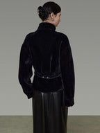 unspoken Thick 3D Tailored Slim Stand Collar Women Black Single Breasted Short Coat