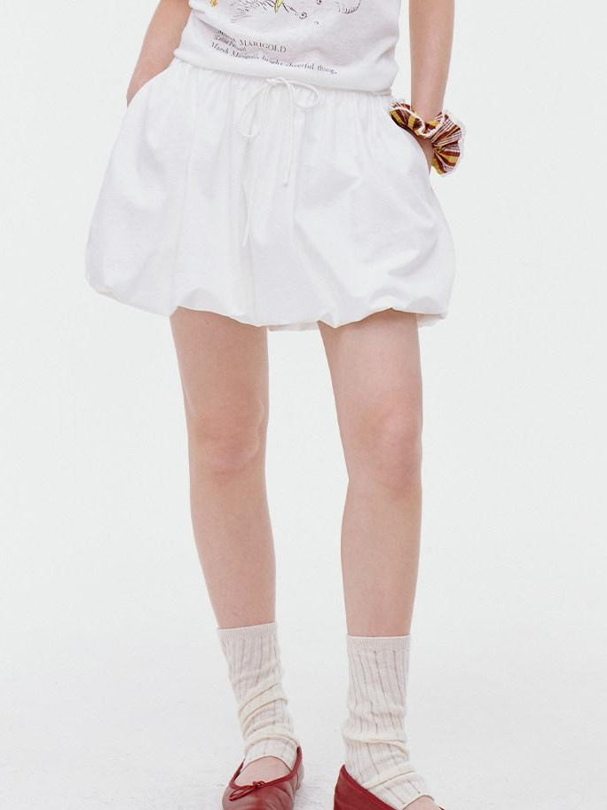 fano Lined Mid Waist A Line Bubble Skirt Loose Korean Solid White Mini Skirts