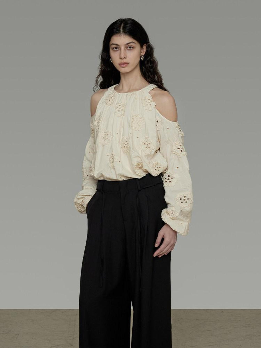 unspoken Breathable Skin Friendly Embroidered Loose Round Neck Long Sleeve Office Blouses