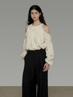 unspoken Breathable Skin Friendly Embroidered Loose Round Neck Long Sleeve Office Blouses