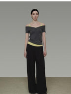 unspoken Moisture Wicking Lyocell Slim V-neck Patchwork Grey Green Halter Crop Tops