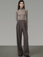 unspoken Minimalist V-neck Long Sleeve Tailored Brown Polyester Women Top & Pants Sets