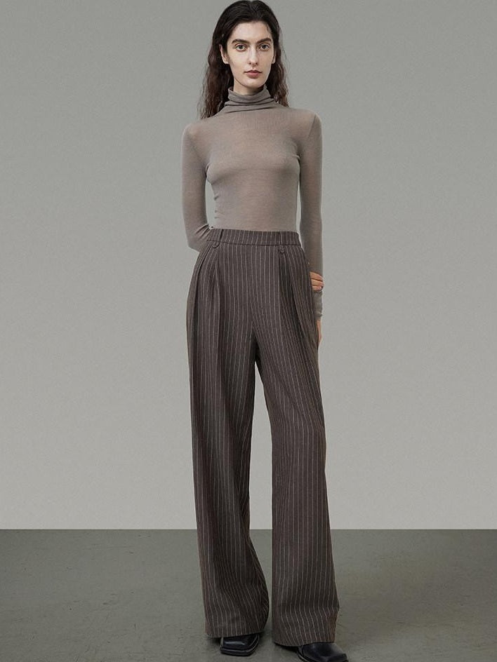 unspoken Minimalist V-neck Long Sleeve Tailored Brown Polyester Women Top & Pants Sets