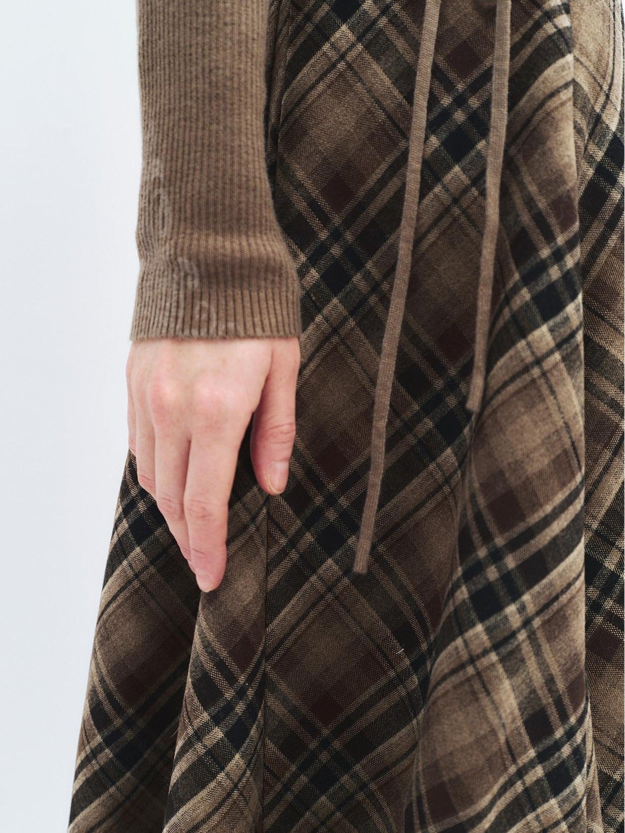 someonesometimes High Waist Vintage Irregular Hem Loose Fit Olive Check Casual Women Maxi Skirts