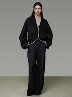 unspoken Minimalist Commuter Tailored Oversized V-neck Short Black Women Wool Coats