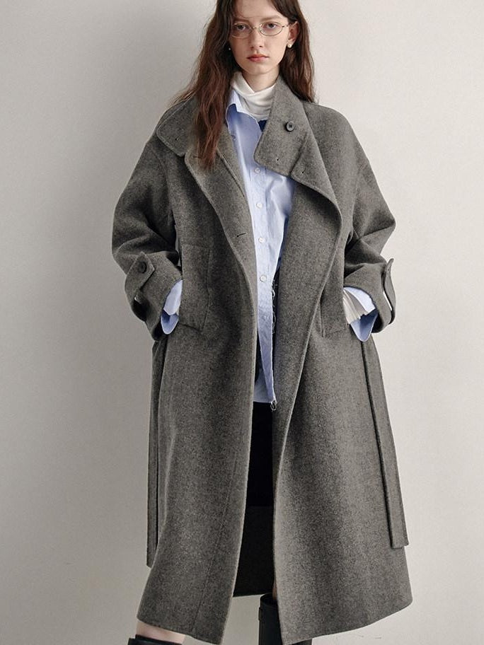 fano 100 Percent Sheep Wool Longline Minimal Commuter Straight Cut Women Wool Coats