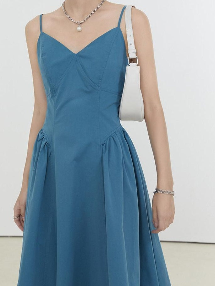 fano 100 Percent Cotton Minimalist Commuter Loose Waist V-neck Camisole Maxi Dresses