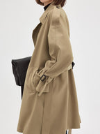 fano Pocketed Relaxed Raglan Midlength Double Breasted Khaki Womens Trench Coats