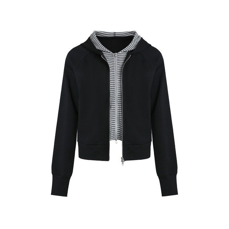 fano_Striped_Faux_Two_Piece_Loose_Fit_Commuter_Women_Black_Cotton_Blend_Hoodie_MISSTT