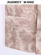 audreyyang Wrinkle Resistant Milk Tea Print Collarless Short Sleeve Loose Fit Blazers