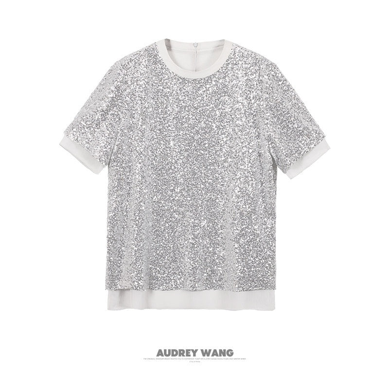 audreyyang_Sparkling_Sequin_Casual_Loose_Fit_Women_Crew_Neck_Top_&_Skirt_Sets_MISSTT