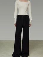 unspoken High Waist Tailored Tie Waist Minimal Workwear Breathable Straight Wide Leg Pants