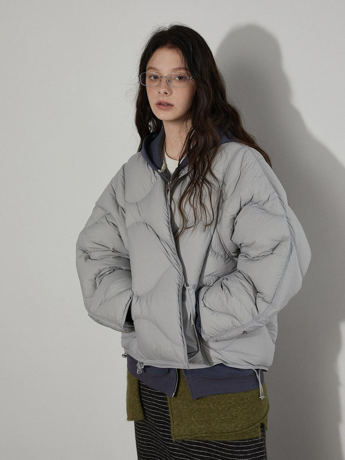 Lofi choose Ultra Warm 90 Percent White Duck Down Loose Commuter Wavy Zip Down Jackets