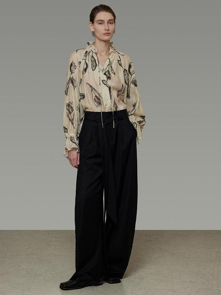 unspoken Breathable Soft Office Loose V-neck Embroidered Floral Viscose Blend Blouses