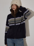 Lofi choose Cozy Thick Zip Front Work Loose Fit Women Office Acrylic Blend Navy Cardigans