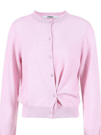 fano Durable Pure Sheep Wool Slouchy Crew Neck Buttoned Pink Knit Women Cardigans