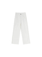 ikyou Durable Brushed Denim Natural Waist Loose Women Casual White Wide Leg Jeans