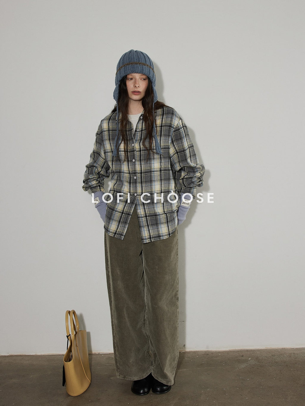 Lofi choose Loose Fit Plaid Button Front Collared Long Sleeve Commuter For Women Shirts
