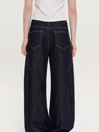 fano Micro Stretch Cotton Relaxed Natural Waist Pear Fit Dark Denim Wide Leg Jeans