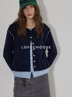 Lofi choose Office Loose Fit Colorblock Button Crewneck Graphic Layered Women Knit Cardigans