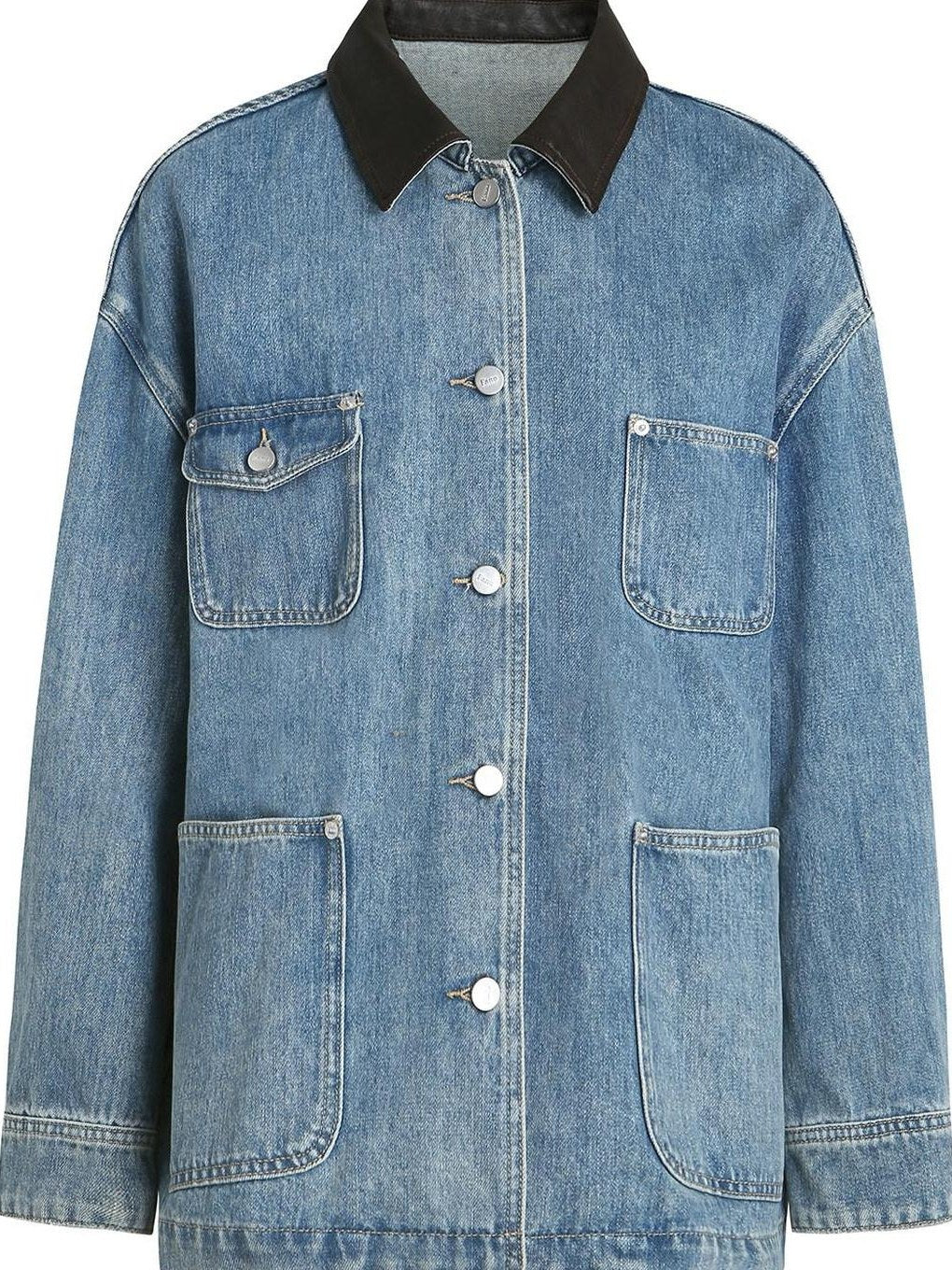 fano Patchwork Washed Blue Loose Fit Casual Cotton Women Button Front Denim Jackets