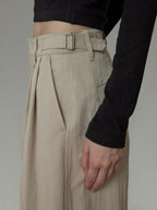 unspoken Pleated Natural Waist Minimalist Loose Women Khaki Zipper Wide Leg Pants