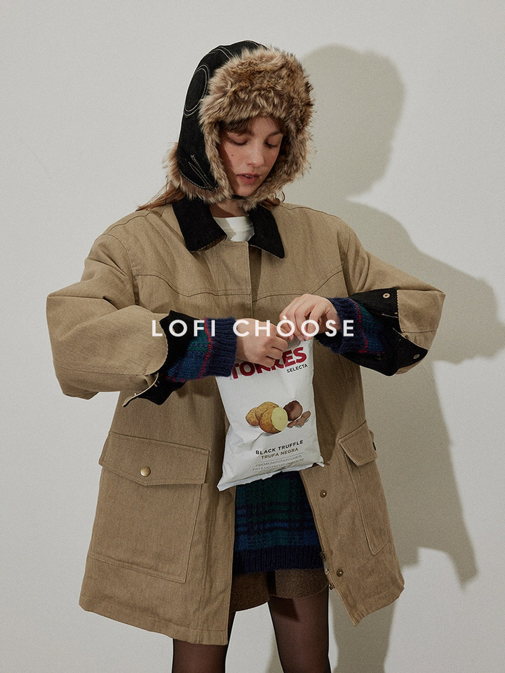 Lofi choose 100 Percent Cotton Khaki Loose Fit Lapel Button Pocket Workwear Long Coats
