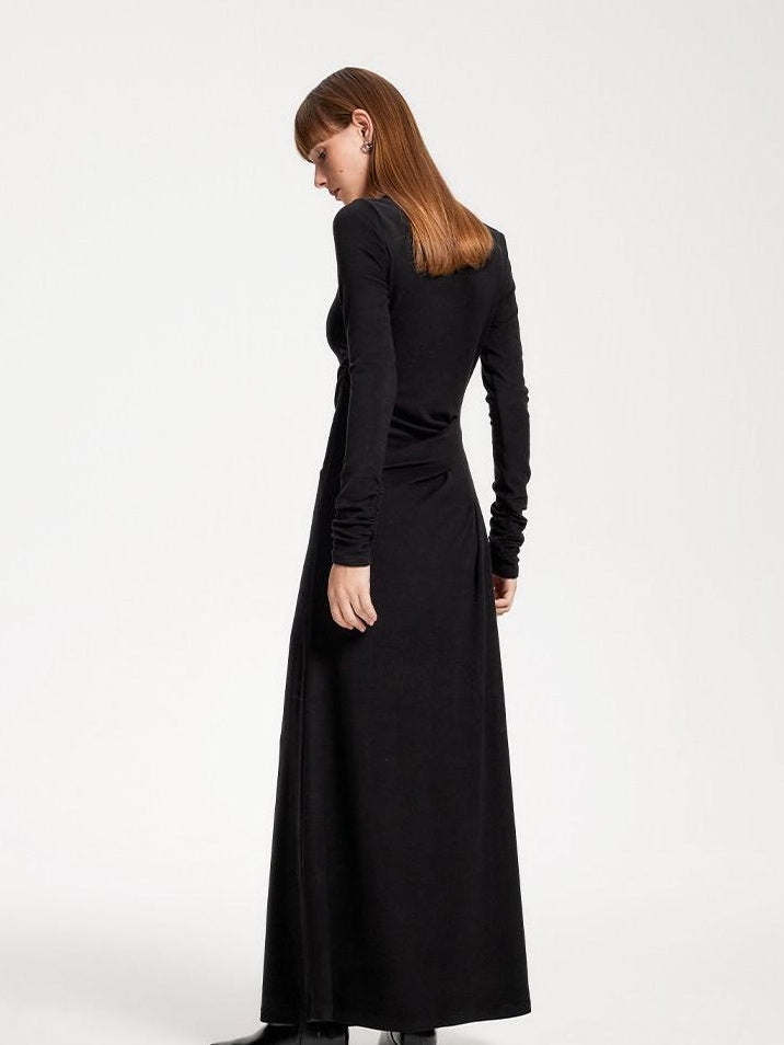 someone sometimes Elegant Long Sleeve Acrylic Blend Asymmetric Hem Women Black Maxi Dresses