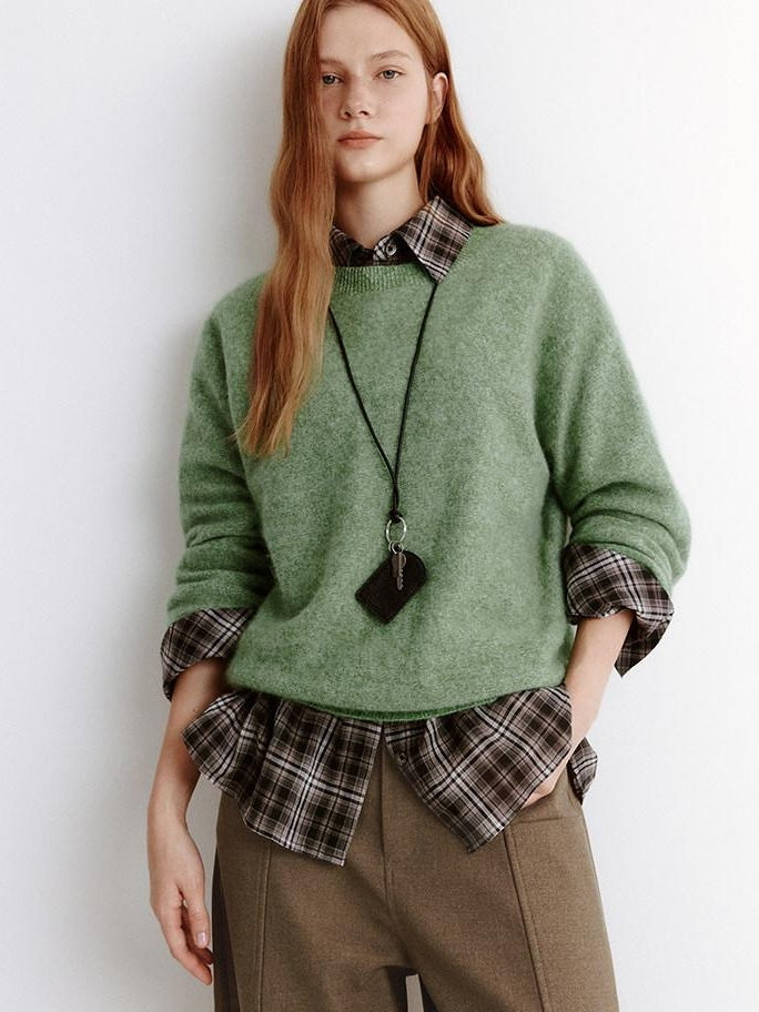 fano Soft Wool Cashmere Blend Relaxed Fit Crew Neck Women Knit Pullover Sweaters