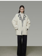 unspoken 3D Tailored Clean Minimalist Loose Fit Women Office White Polyester Short Coat